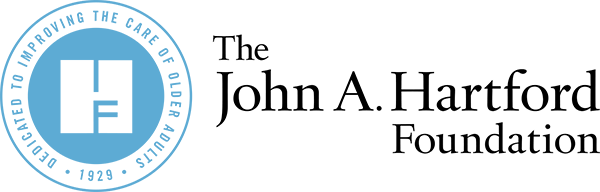 John A Hartford Foundation Logo - Black serif type with bright blue circle to left with type inside